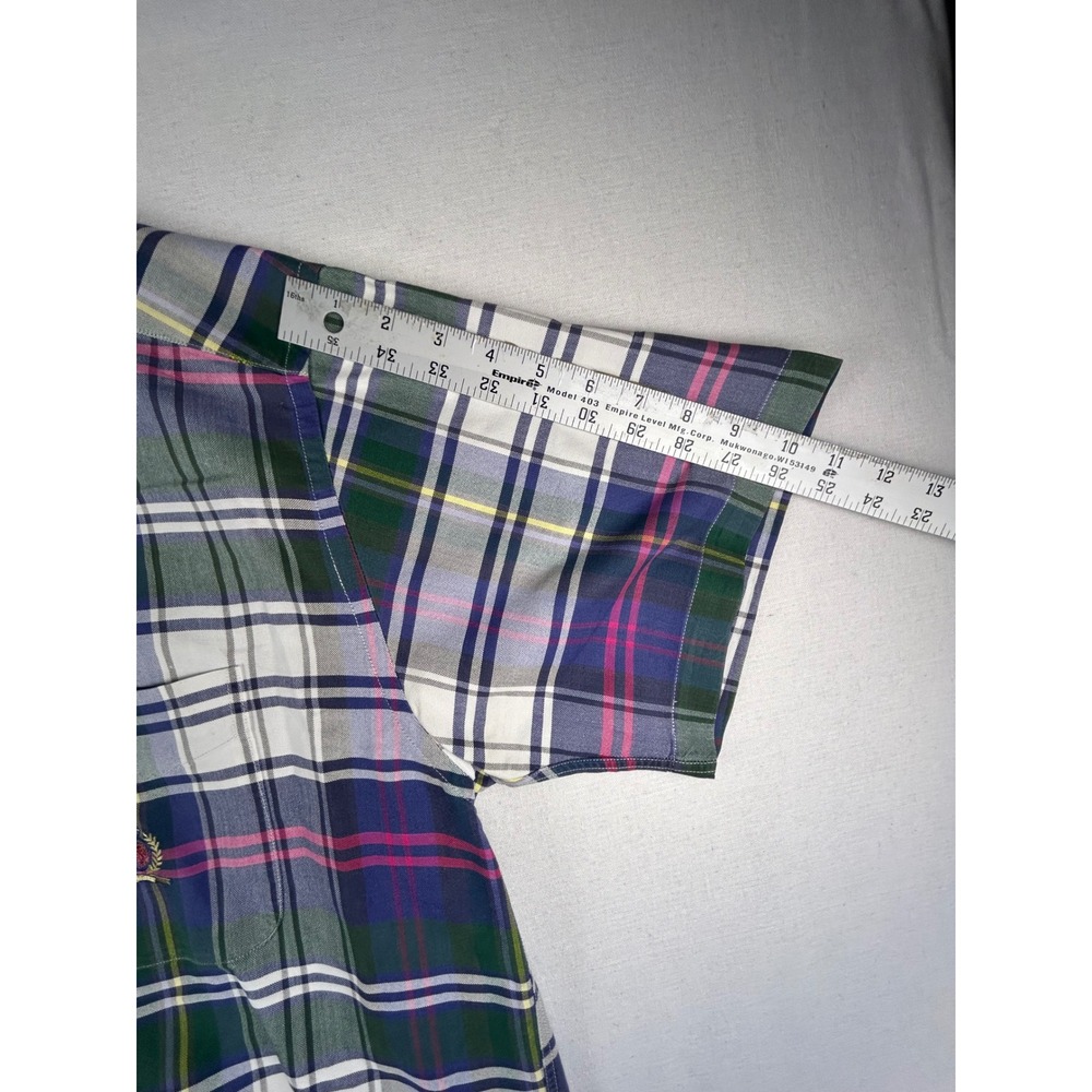 Tommy Hilfiger Mens Plaid Short Sleeve Button Down Shirt Multi Color Crest Logo - Picture 6 of 11